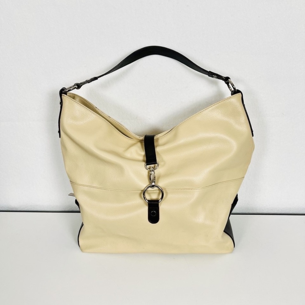 Bocci + Bii Italian Leather Boho Tote Bucket Bag Tan Black Handbag